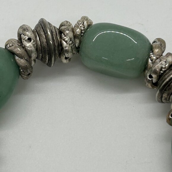Jadeite Stretch Bracelet With Metal & Acrylic Beads 6 in. Natural Stones Elegant - Picture 5 of 8